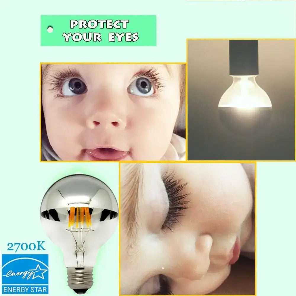 Shiny silver led filament dimmable g45 bulb with classic filament design and warm white 2700k light by DecorBites