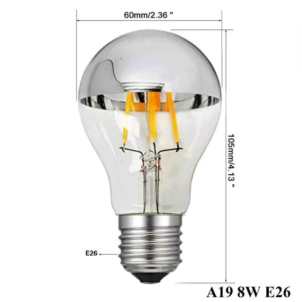 DecorBites 8W led filament dimmable g45 silver mirror top bulb with frosted glass and warm white 2700K light