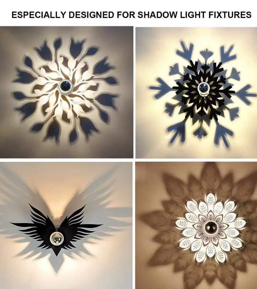 Elegant white and black ornamental shadow light fixtures with dimmable g45 silver led filament bulbs casting patterns