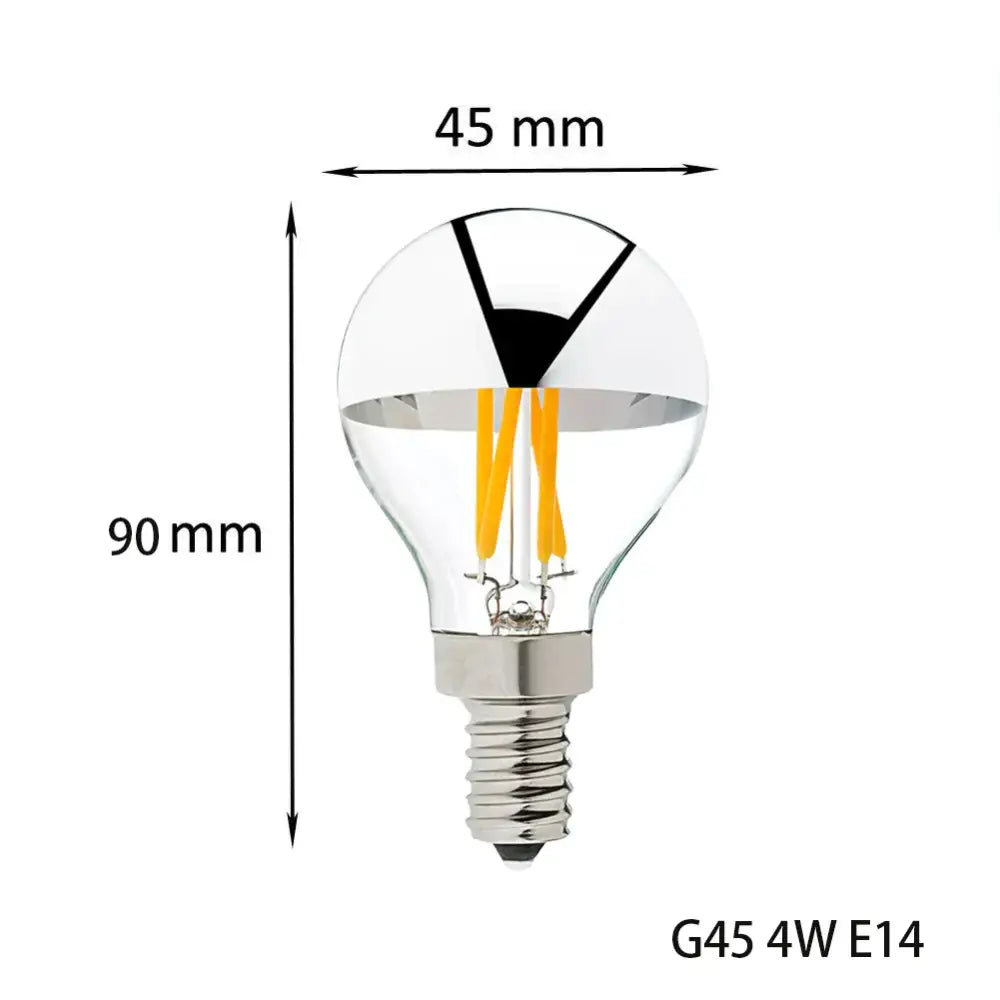 Clear glass led filament dimmable g45 bulb with silver mirror top and warm white 2700k e12 base