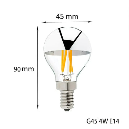 Clear glass led filament dimmable g45 bulb with silver mirror top and warm white 2700k e12 base