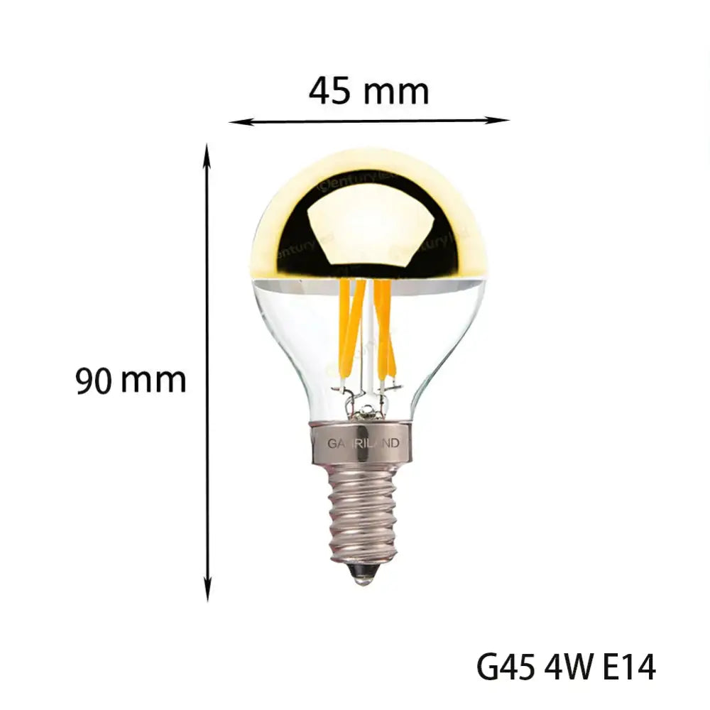 A warm-toned clear glass decorbites led filament dimmable g45 bulb with frosted top and visible filament threads