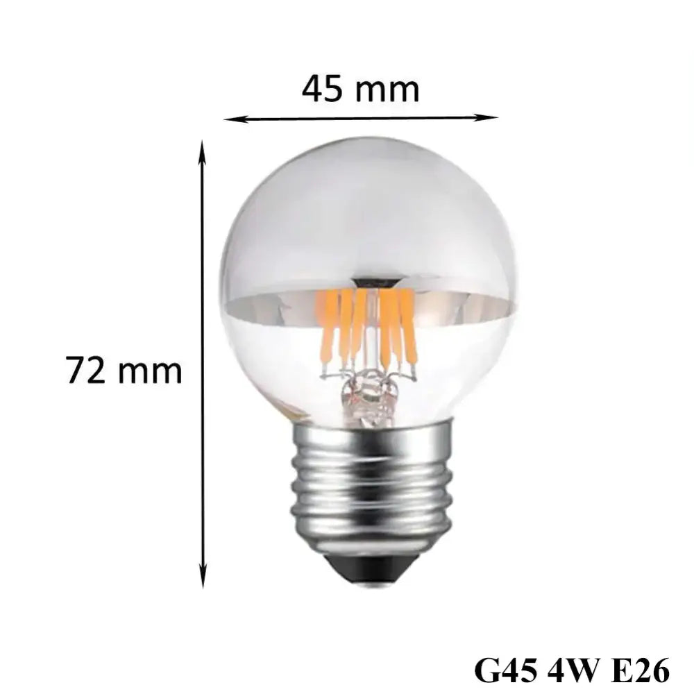 Clear glass decorbites™ 8w led filament dimmable g45 silver mirror top bulb e12 warm white 2700k with visible filament