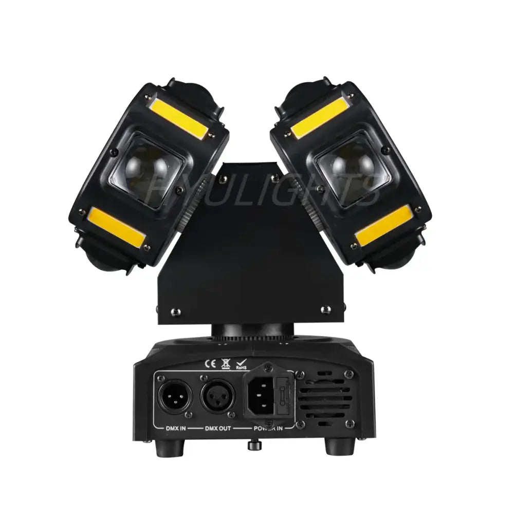 Black dual-head led stage light with yellow accents and dmx control unit for decorbites™ 8x12w rgbw 140w dj lighting