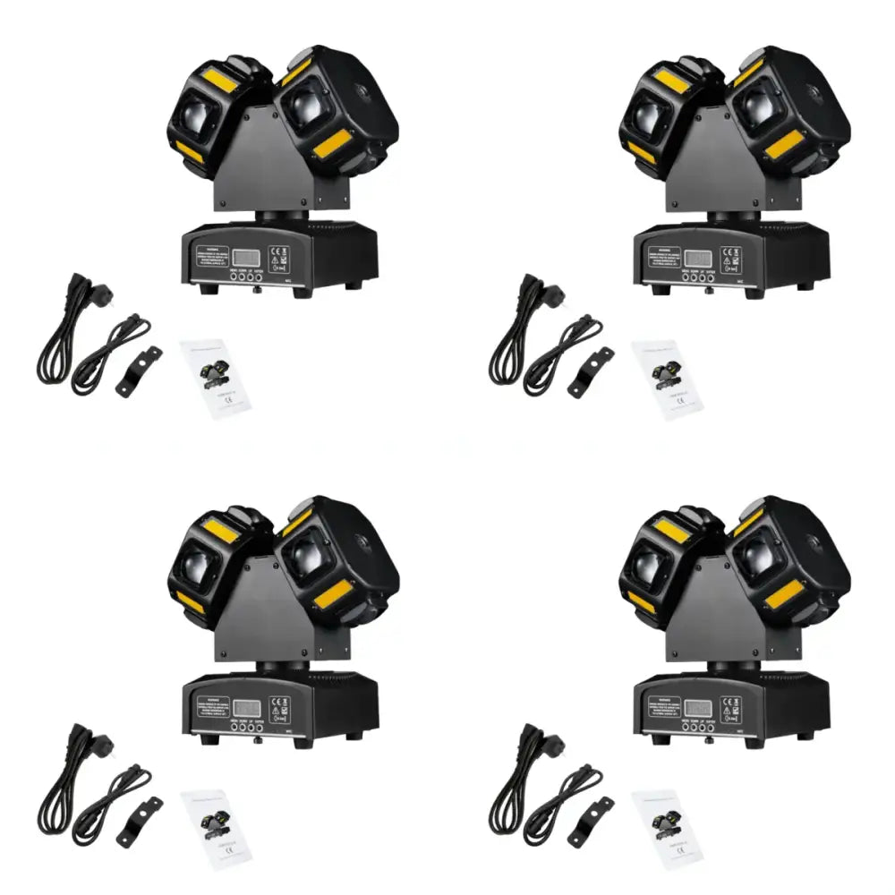 Black dual-head led moving head spotlights with yellow accents and digital control panel in decorbites™ 8x12w rgbw 140w dj light