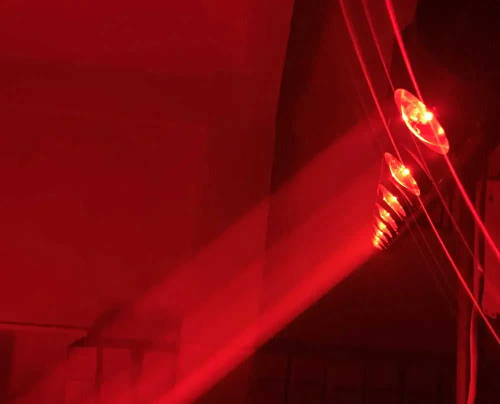 Red laser lights emitting bright beams from decorbites™ 8x15w rgbw 4in1 moving head led beam light for dj disco party
