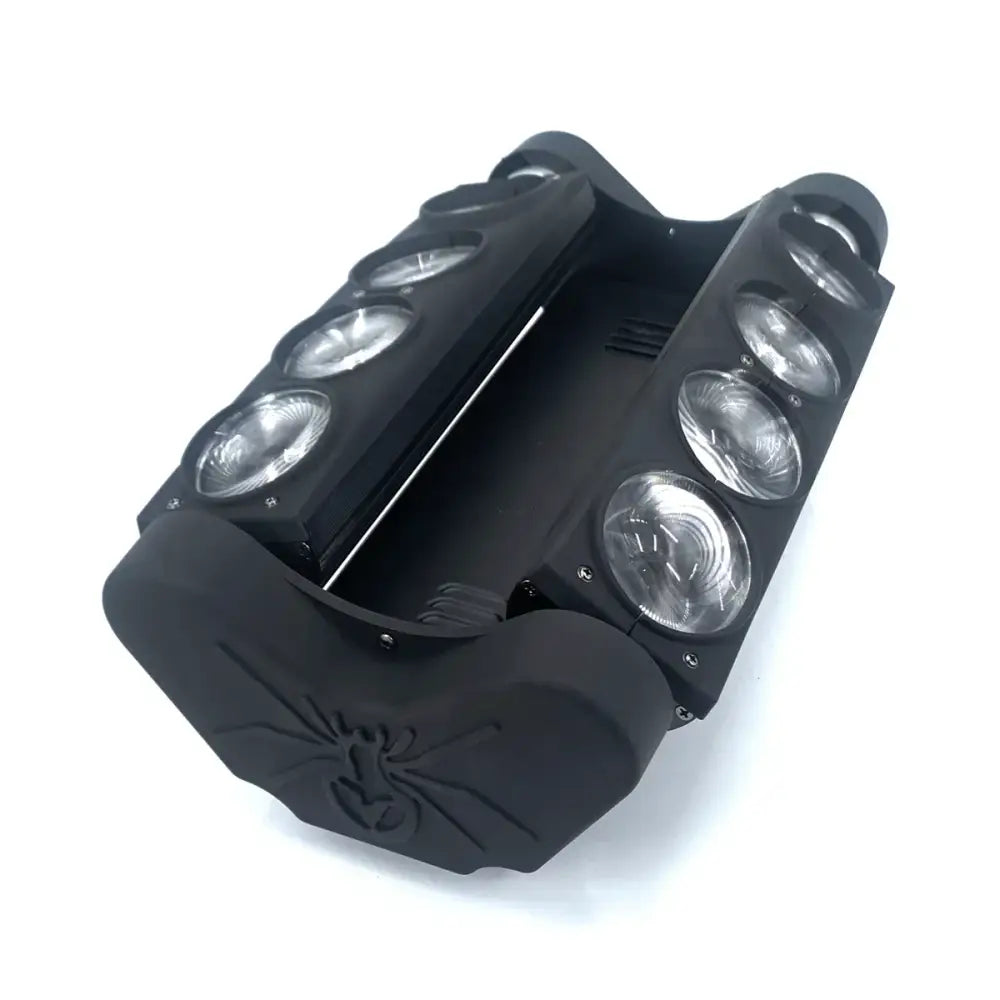 Black spider-themed led light bar with six circular lenses on each side for decorbites™ 8x15w rgbw spider moving head light