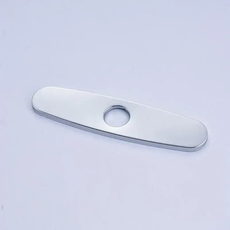 Chromed decorbites 9.6-inch kitchen sink faucet hole cover with sleek oval shape and centered circular hole