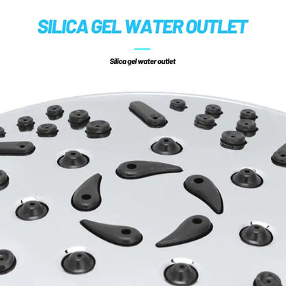 Silver-colored DecorBites™ handheld shower head with black plastic nozzles for high pressure massage and water saving