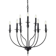 Black wrought iron decorbites nine-head retro industrial chandelier light with candle-style bulbs for elegant interior lighting