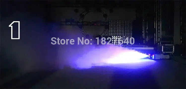 A bright blue and white spotlight beam from DecorBites™ 900w rgb wireless fog machine for party and wedding use