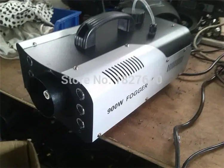 Silver and black decorbites™ 900w rgb wireless fog machine with handle ventilation slits and circular side ports for parties