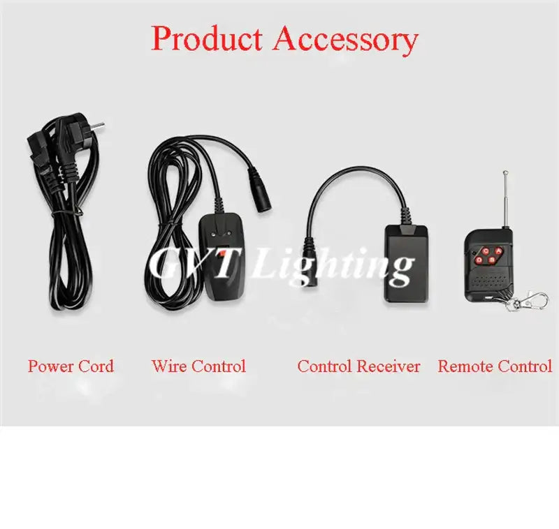 Black plastic DecorBites™ 900W wireless remote control with red buttons and silver antenna for smoke machine use
