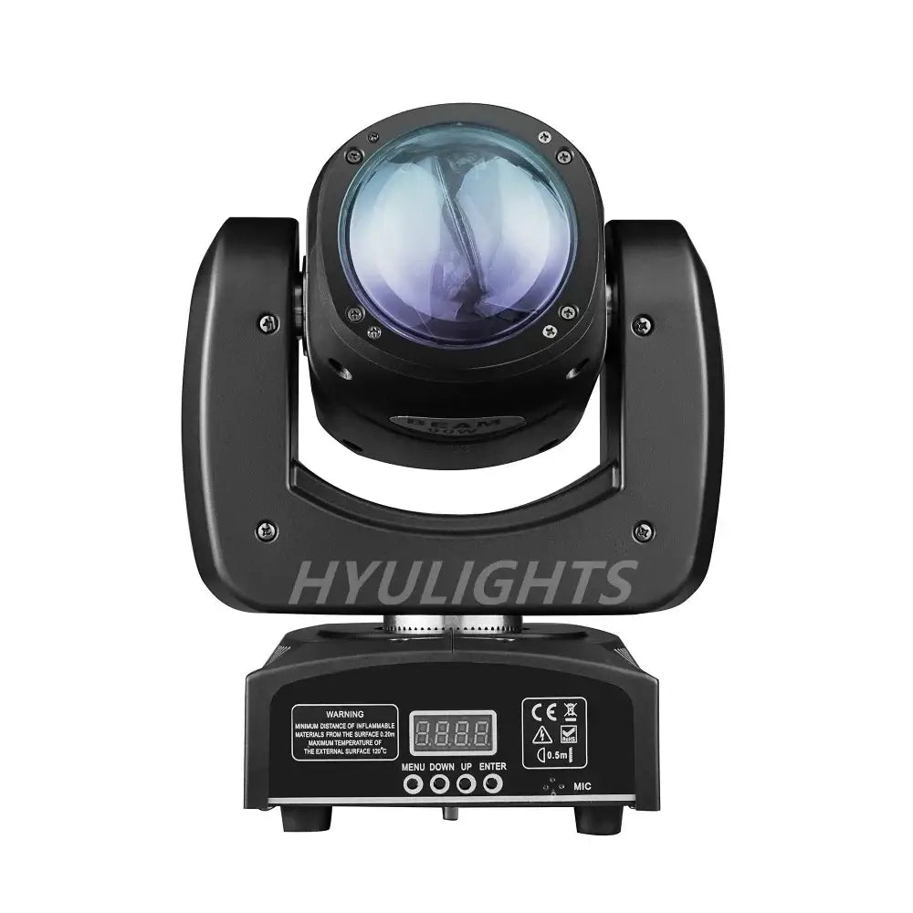 Black DecorBites 90W mini RGBW moving head light with circular lens and control panel for bright DJ spot lighting
