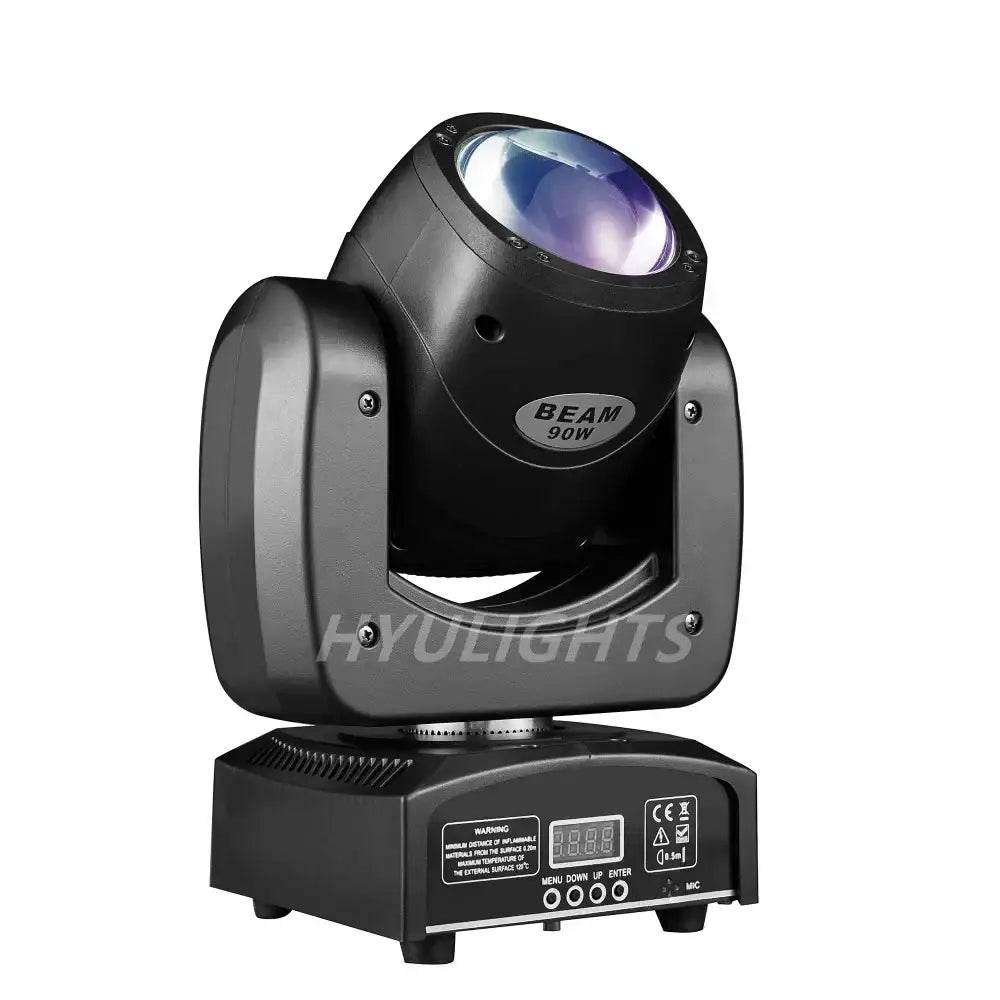 Black beam 90w moving head light with glossy lens and control panel for djs featuring dmx control