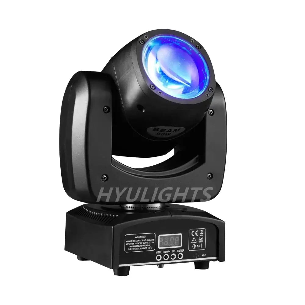 Decorbites™ 90w mini rgbw moving head light with glowing blue lens and control panel for professional dj use