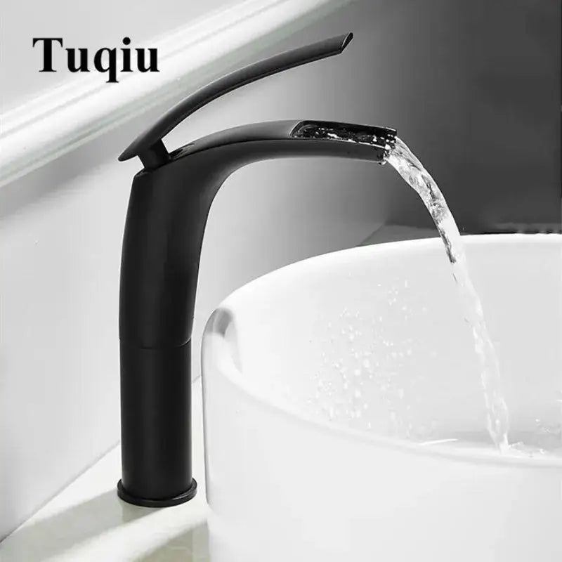 Decorbites™ 9l stainless steel gold dustbin with black matte waterfall faucet and sleek curved spout design