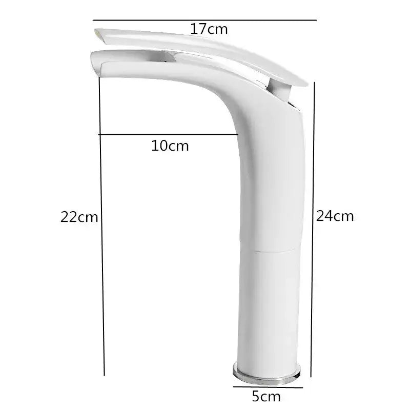 White modern waterfall faucet with sleek curved design and chrome accents paired with decorbites™ 9L stainless steel gold dustbin