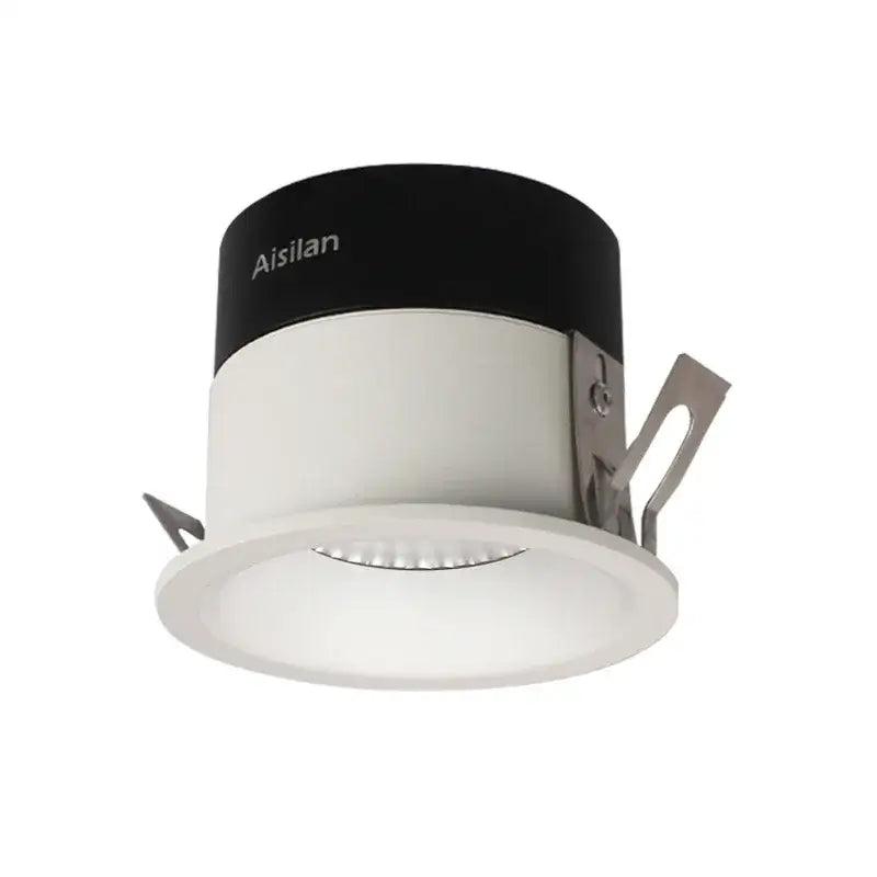 Aisilan led recessed downlight with sleek black and white cylindrical design and metallic mounting brackets for home use