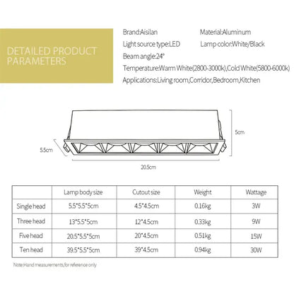 Aisilan led recessed spot light with sleek aluminum frame and white or black housing for living room lighting