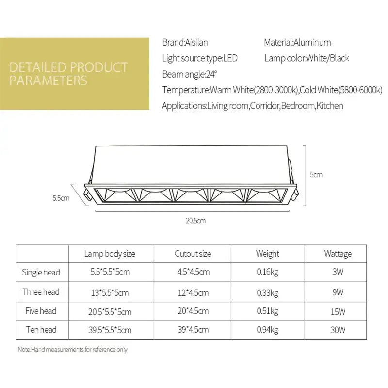 Aisilan led recessed spot light with sleek aluminum frame and white or black housing for living room lighting