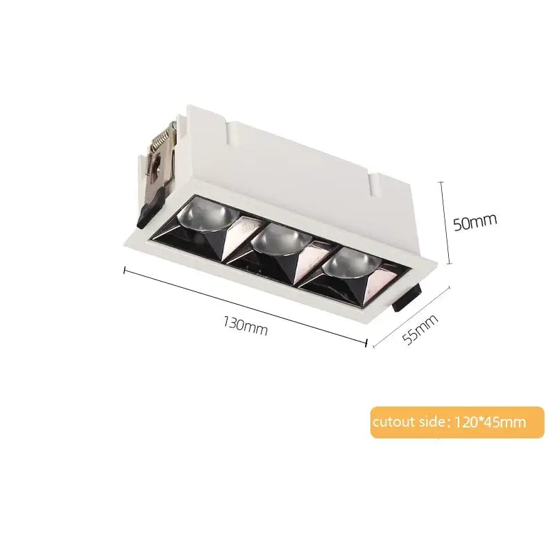 Decorbites™ white recessed spot light with three chrome bulbs in black geometric frame for living room bedroom use