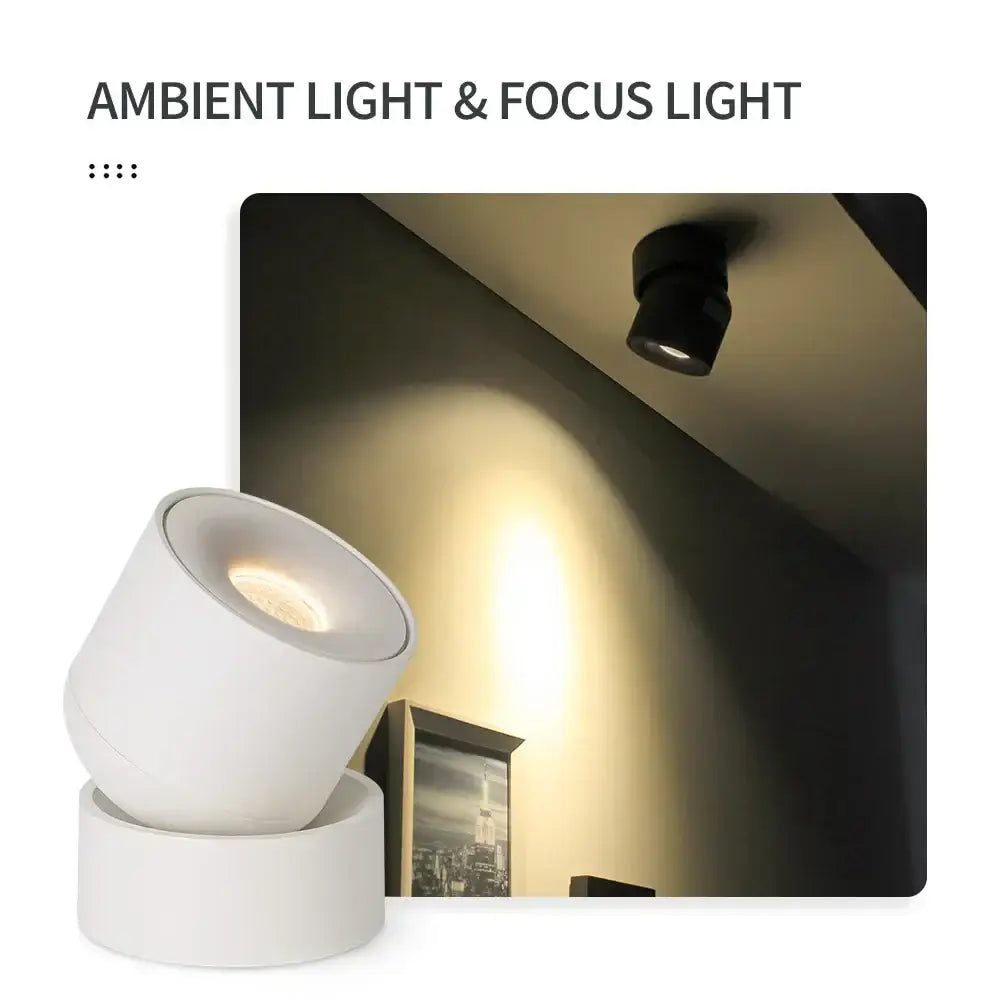 White cylindrical cob led ceiling spotlight with adjustable focus for ambient and task lighting by DecorBites™