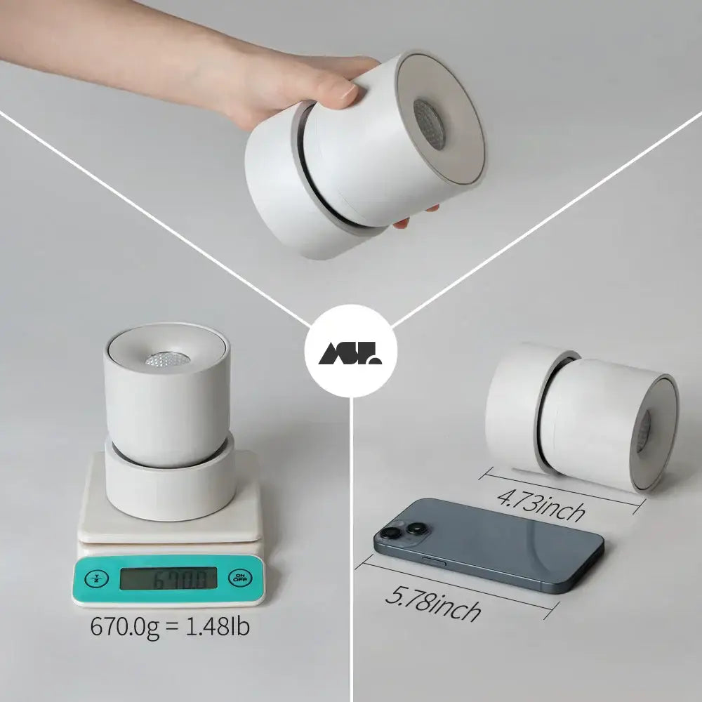 White cylindrical smart speaker with matte finish complementing DecorBites™ cob led ceiling spotlight lamp
