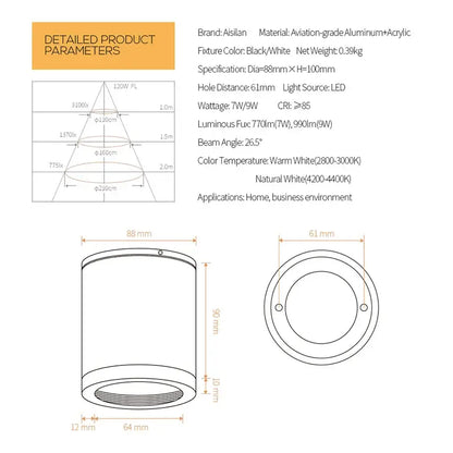 Black and white cylindrical led downlight made of aviation-grade aluminum and acrylic with cri97 anti-glare led by decorbites 9w cri97