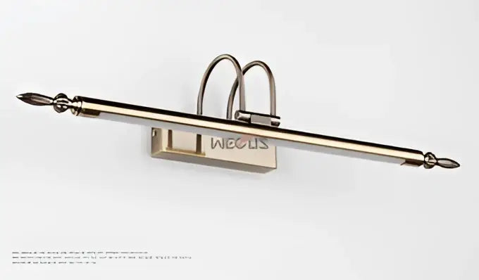 A sleek metallic wall-mounted coat rack with polished brass finish and curved design featured with decorbites 9w led mirror lights