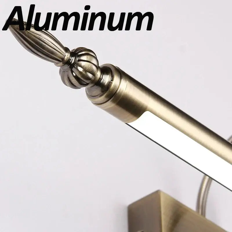 Antique brass-finished aluminum decorbites 9w led wall-mounted vanity light with decorative finial and integrated led mirror lights