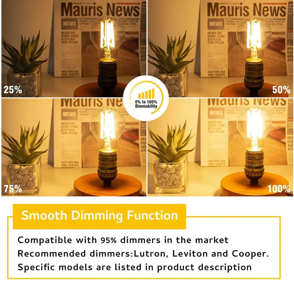 A warm vintage-style decorbites a19 led bulb with clear glass enclosure and high lumen visible filament design