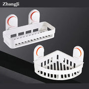 DecorBites™ ABS bathroom shelf with white plastic slatted design and orange-accented suction cups for wall mounting
