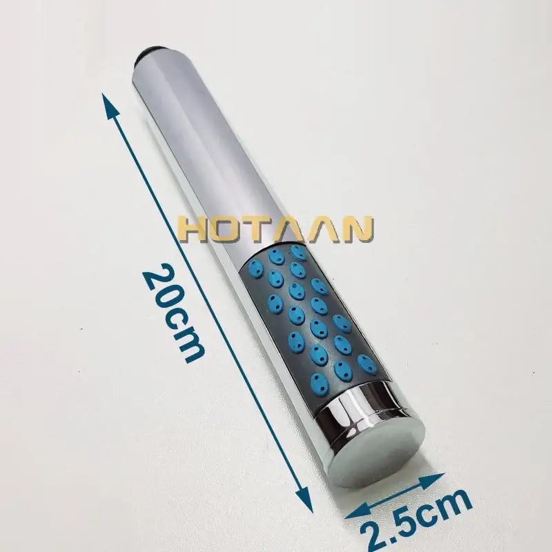 Silver and blue decorbites abs chrome plated handheld shower head with textured grip for water saving square rain flow