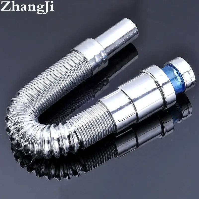 Shiny chrome finished decorbites abs kitchen sewer pipe with flexible design and blue transparent cap for sink drains