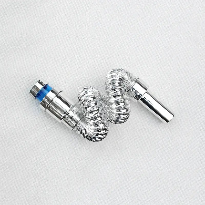 Silver metallic flexible hose connector with blue rubber seal and threaded ends for decorbites abs kitchen sewer pipe