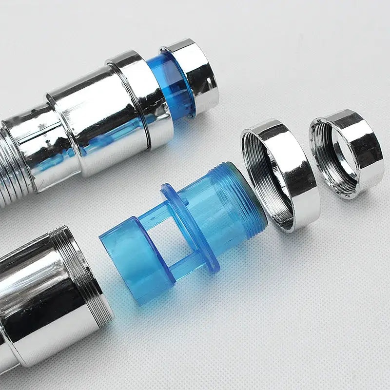 Decorbites abs kitchen sewer pipe with chrome-finished faucet and translucent blue abs kitchen filter components for sink drain