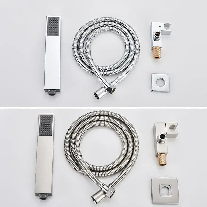 Modern chrome-finished decorbites abs plastic hand shower with rectangular textured spray face and wall-mounted hose bracket