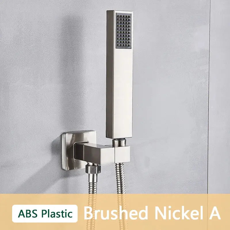 Brushed nickel decorbites abs plastic hand shower with rectangular design and grid-patterned spray face wall mounted