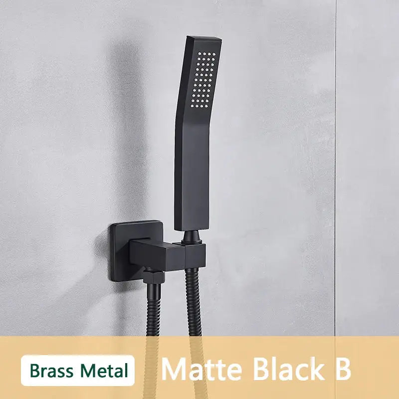 Matte black hand shower with rectangular design made of brass metal in decorbites abs plastic handheld shower set