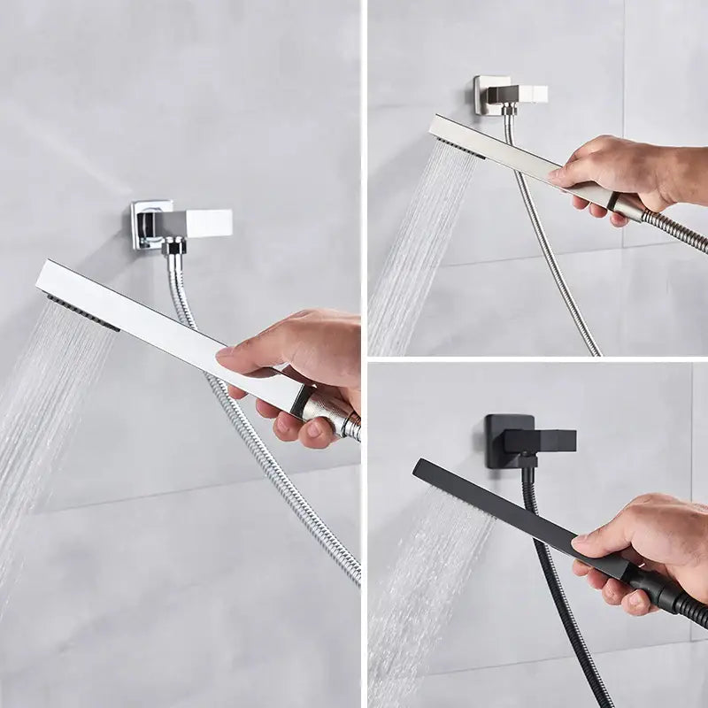 Modern rectangular decorbites abs plastic hand shower with sleek chrome finish hose bracket wall mounted in brushed nickel and matte black