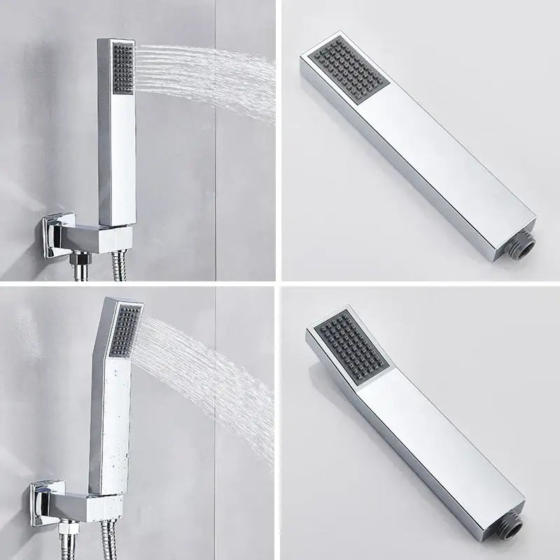 Chrome-finished decorbites abs plastic hand shower with rectangular grid nozzle face and wall mounted bracket