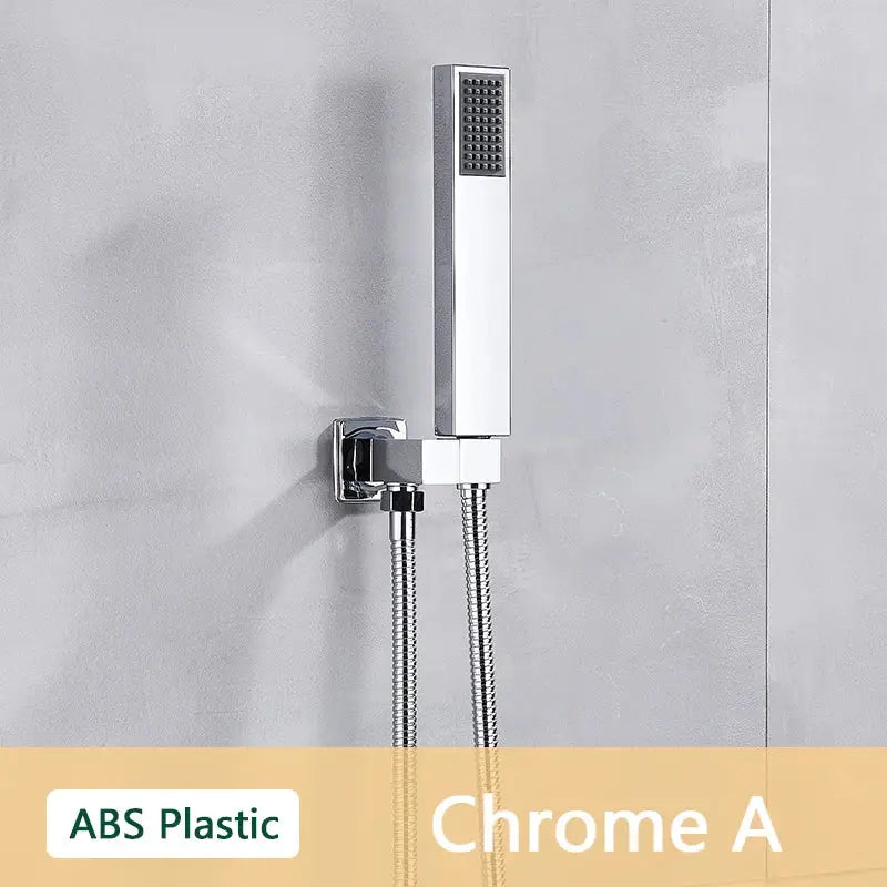Chrome finished decorbites abs plastic hand shower with rectangular grid nozzles and flexible braided hose wall mounted