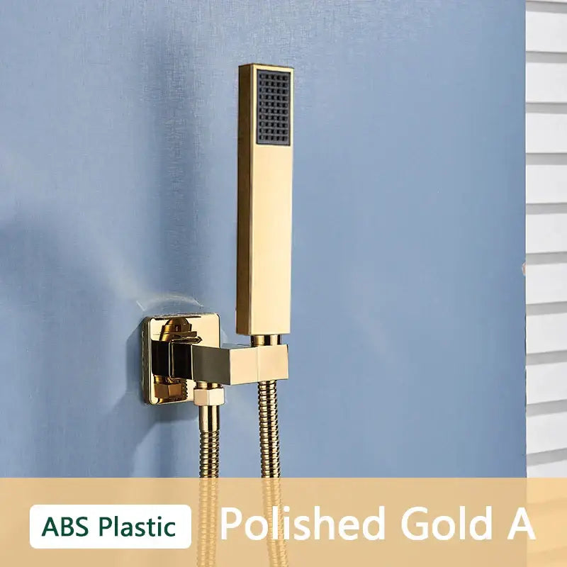 Polished gold decorbites abs plastic hand shower with rectangular design wall mounted handheld shower with hose and bracket