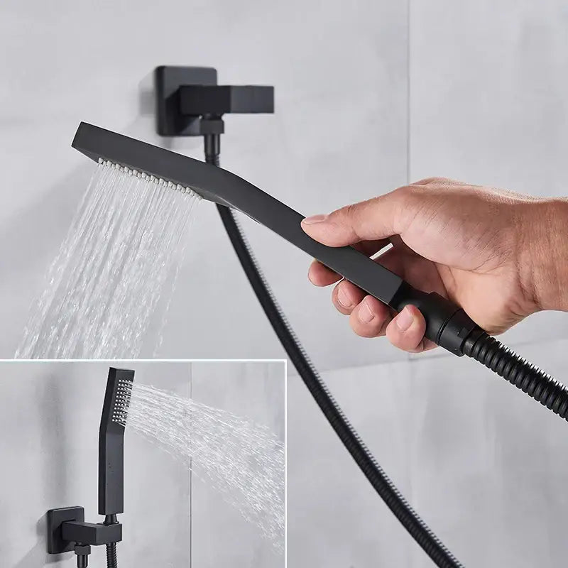 Decorbites abs plastic hand shower with black matte rectangular ABS plastic head and flexible hose for wall mounting