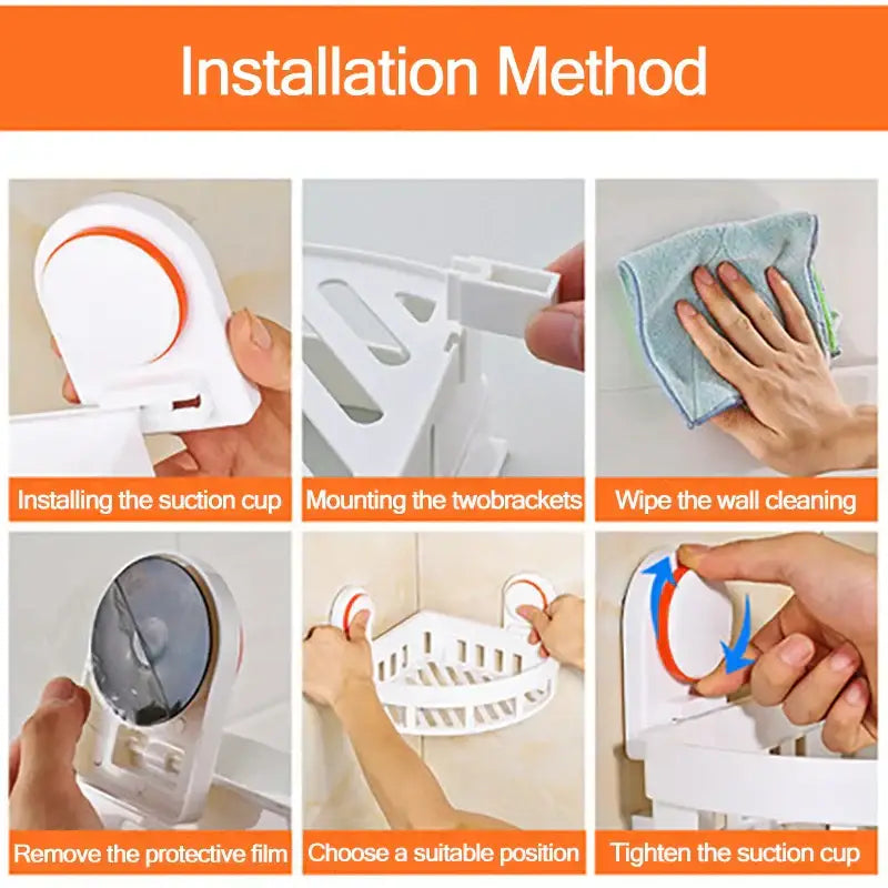 White plastic corner bathroom shelf with suction cup mounting system decorbites abs suction organizer
