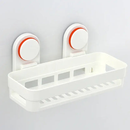 White plastic decorbites abs suction cup bathroom shelf with orange-accented suction cups for wall-mounted use