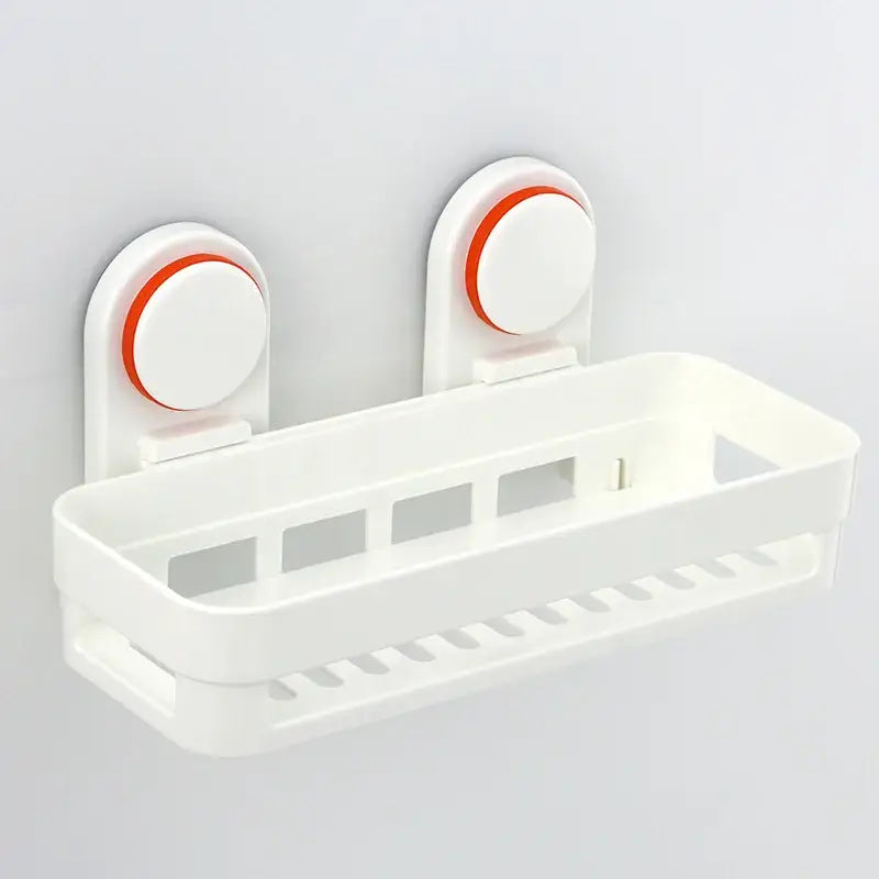 White plastic decorbites abs suction cup bathroom shelf with orange-accented suction cups for wall-mounted use