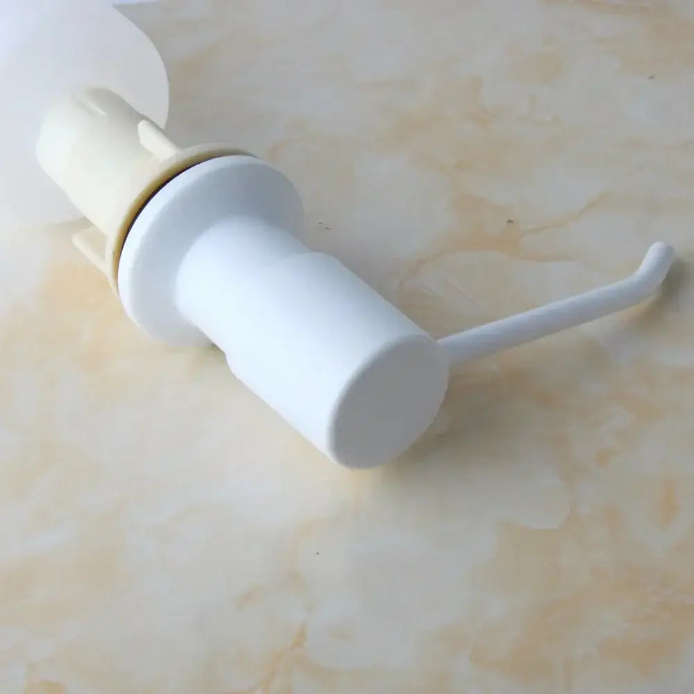DecorBites abs white soap dispenser with curved pump handle and beige base for kitchen bathroom sink and shower use