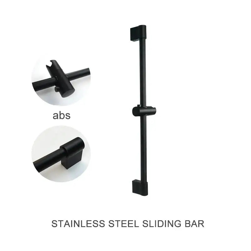 Black stainless steel sliding bar with abs plastic end caps for DecorBites ABS3 rain shower head set with adjustable rod and hose